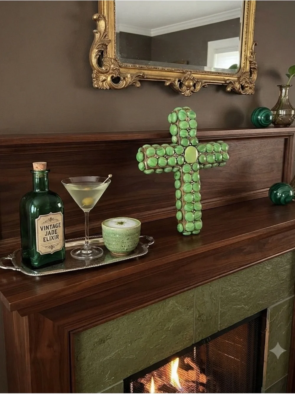 Handmade Artisans Green Beaded Cross Wall Decor